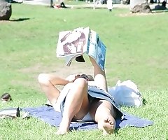 While reading she made a mistake - showing upskirt