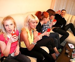 Drunk partying girls show their dancing and fucking talents