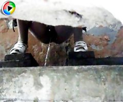 Three sexy girls peeing in front of perverted voyeur
