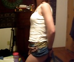 College bimbo relaxing and dancing near the mirror