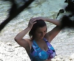 Chubby fems on the beach in bikinis