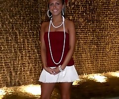 Cute brunette dancing when stripping before the cam