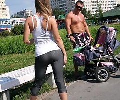 Chick in denim hot pants