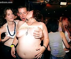 Amateur Chicks Experiment with Each Other and with Random Strippers at Real CFNM Party!