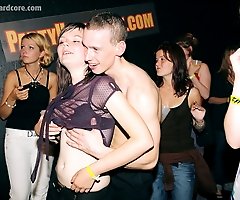 Amateur Chicks Experiment with Each Other and with Random Strippers at Real CFNM Party!