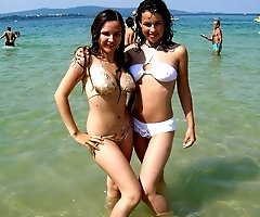 Sheer wet bikini uncovers nips and cameltoe