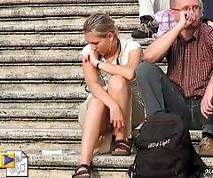 Lace thong upskirt of a hot tourist babe