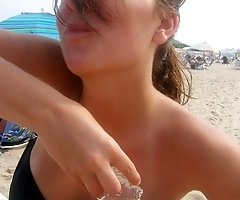 Babes put bikinis in order and get naked tits spied