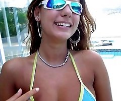 Heavy melons erotically bounce under sheer cloths