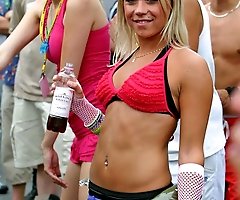 Cute blonde gets spied wearing fishnets and shorts