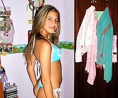 Hot babes in tiny bikini panties dance on camera