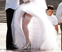 Hot bride flashed white panty up skirt