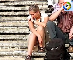 Lace thong upskirt of a hot tourist babe