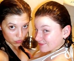 Two young chicks caught washing in the shower