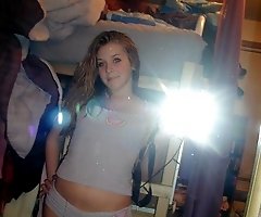 Chick in rubber and sexy nightie plays around